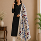 Elegant Black Cotton Silk Salwar Suit with Kalamkari Dupatta – 3PC Dress Material