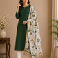 Elegant Bottle Green Cotton Silk Salwar Suit with Kalamkari Dupatta – 3PC Dress Material
