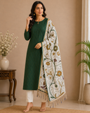 Elegant Bottle Green Cotton Silk Salwar Suit with Kalamkari Dupatta – 3PC Dress Material