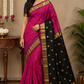 Rani Pink & Black Maheshwari Cotton Silk Saree with Golden Zari Border