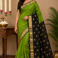 Parrot Green & Black Maheshwari Cotton Silk Saree with Golden Zari Border