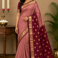 Dusty Rose & Maroon Maheshwari Cotton Silk Saree with Golden Zari Border