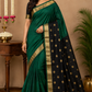 Bottle Green & Black Maheshwari Cotton Silk Saree with Golden Zari Border