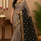 Ash Brown & Black Maheshwari Cotton Silk Saree with Golden Zari Border