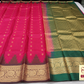Rani Pink & Emerald Green Pure Kanjivaram Handloom Silk Saree with Temple Border