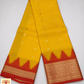Sunshine Yellow & Coral Red Pure Kanjivaram Handloom Silk Saree with Temple Border
