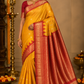 Golden Yellow & Red Pure Kanjivaram Handloom Silk Saree with Temple Border