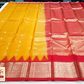 Golden Yellow & Red Pure Kanjivaram Handloom Silk Saree with Temple Border