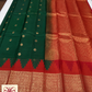 Emerald Green & Rust Red Pure Kanjivaram Handloom Silk Saree with Temple Border