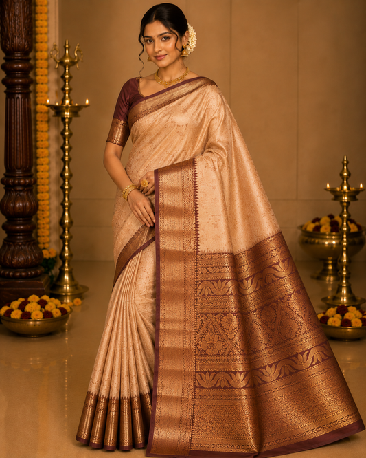 Champagne Beige & Antique Gold with Coffee Brown Border