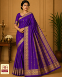 Royal Violet Pure Mysore Silk Saree with Traditional Gold Zari Pallu