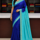 Blue & Aqua Light Blue Pure Silk Handloom Saree with Temple Border