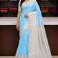 Sky Blue & Pearl White Pure Silk Handloom Saree with Rich Self Weaving