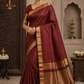 Pure Maheshwari Handloom Silk Saree in Deep Maroon with Gold Border