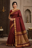 Pure Maheshwari Handloom Silk Saree in Deep Maroon with Gold Border