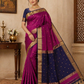 Pure Maheshwari Handloom Silk Saree in Magenta with Navy Blue Pallu & Gold Border
