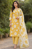 Vibrant Mustard Yellow Floral Printed Unstitched Salwar Suit with Dupatta