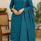 Elegant Teal Green Cotton Silk Unstitched Salwar Suit with Striped Dupatta