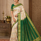 Mysore Silk Kalamkari Saree in Cream with Green Zari Pallu