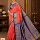 Dual Tone Saree in Coral Peach & Royal Blue with Rich Zari Pallu