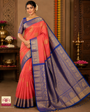 Dual Tone Saree in Coral Peach & Royal Blue with Rich Zari Pallu