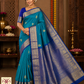 Kanjivaram Dual Tone Saree with Royal Blue Rich Zari Pallu & Traditional Buttas