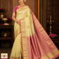 Dual Tone Saree in Ivory Lemon Yellow with Rose Pink Rich Zari Pallu