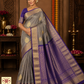 Dual Tone Saree – Silver Grey & Royal Violet with Rich Gold Zari Weaving