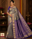 Dual Tone Saree – Silver Grey & Royal Violet with Rich Gold Zari Weaving