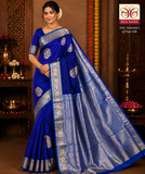 Royal Blue & Silver Blue Pure Handloom Silk Kanjivaram Saree