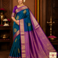 Dual Peacock Blue & Rani Purple Pure Handloom Silk Kanjivaram Saree