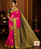 Dual Tone Saree – Rani Pink & Bottle Green with Rich Zari Weaving