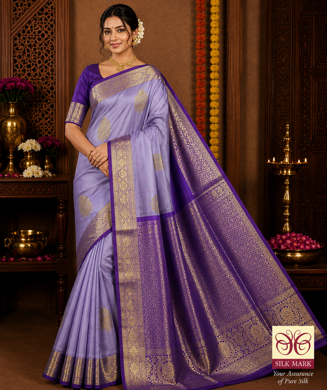 Dual Tone Saree – Lavender Grey & Royal Purple with Rich Zari Pallu