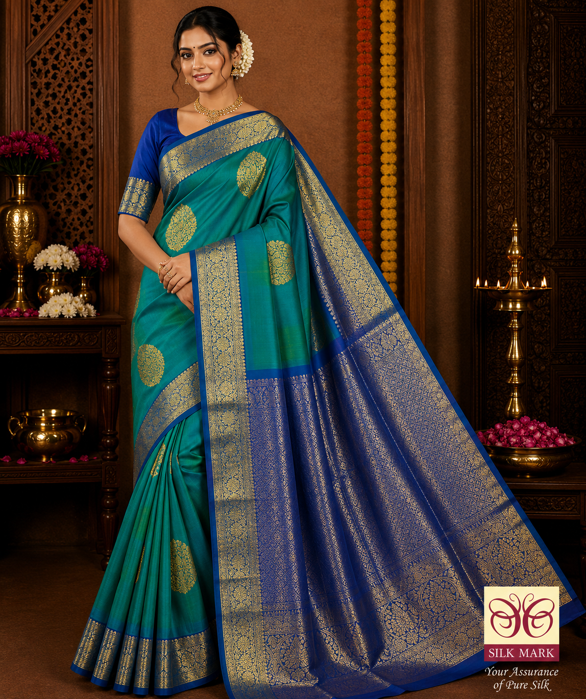Dual Tone Saree – Emerald Green & Royal Blue Zari Weave