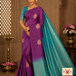 Kanjivaram Saree- Wine Purple & Aqua Turquoise with Rich Zari Pallu