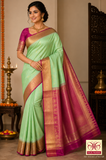 Kanjivaram Saree – Mint Green with Magenta Pink Rich Zari Pallu