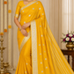 Radiant Lemon Yellow Semi Mysore Silk Saree with Silver Zari Buttas & Traditional Border