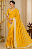 Radiant Lemon Yellow Semi Mysore Silk Saree with Silver Zari Buttas & Traditional Border