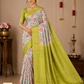 Pure Handloom Silk Pochampally Saree – Floral Ikat Body with Parrot Green Pallu