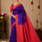Pure Handloom Silk Pochampally Saree – Royal Violet with Coral Floral Ikat Pallu