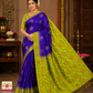 Pure Handloom Silk Pochampally Saree – Royal Purple with Lime Yellow Floral Ikat Pallu