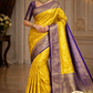 Royal Mustard Yellow Pure Kanjivaram Silk Saree with Violet Zari Border