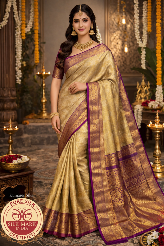 Rich Gold & Royal Purple Bridal Pure Kanjivaram Handloom Silk Saree