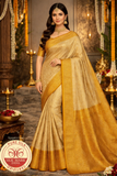 Soft Gold Tissue with Mustard Gold Zari Border Pure Kanjivaram Handloom Silk Saree
