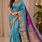 Handloom Pure Kanjivaram Silk Saree – Dual shade Elegant Blue with Royal Zari Border