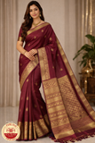Handloom Pure Kanjivaram Silk Saree – Regal Maroon with Rich Gold Zari