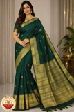 Royal Bottle Green  with Gold Zari Handloom Pure Kanjivaram Silk Saree