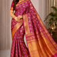 Red Wine Silver with Gold Color Kanjivaram Pure Silk Saree