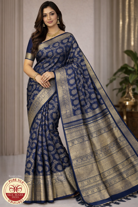Royal Blue with Silver Color Kanjivaram Pure Silk Saree