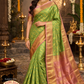 Parrot Green & Antique Gold Bridal Pure Kanjivaram Handloom Silk Saree